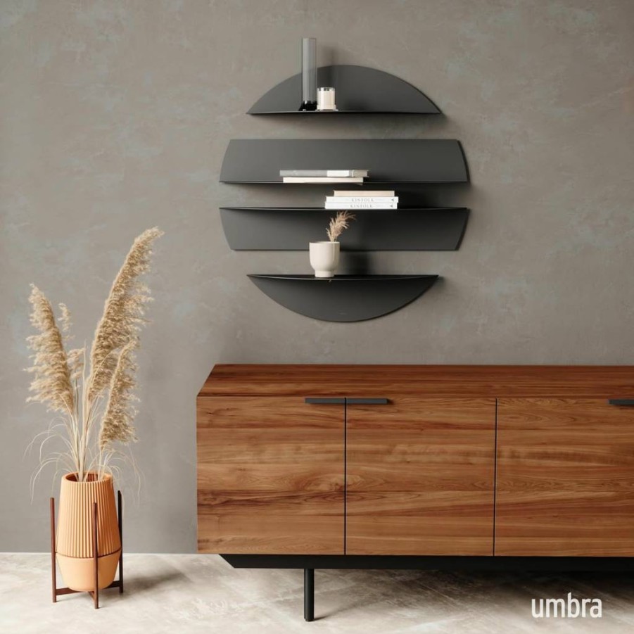 Umbra Solis Black Stone Finish Decorative Floating Wall Shelf - Modern Metal Display Shelf by Umbra
