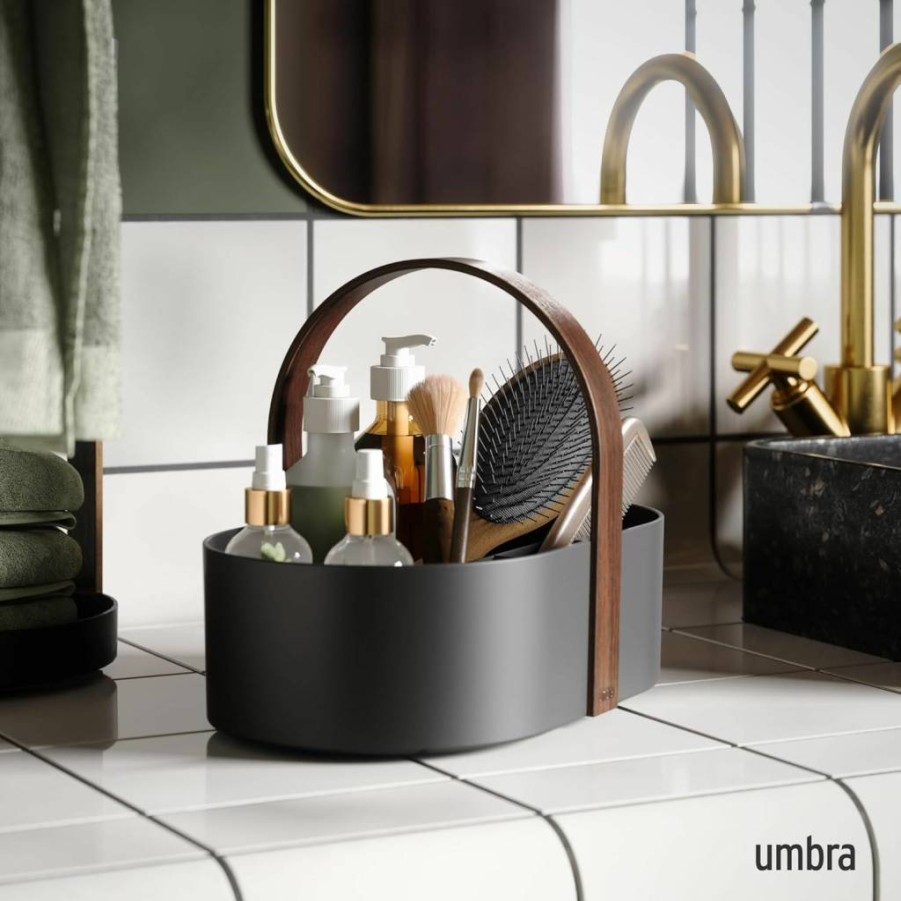 Umbra Bellwood Multipurpose Organizer Caddy - Portable Handle Desk & Makeup Storage, Dorm & Kitchen Cabinet Organizer in Natural/White