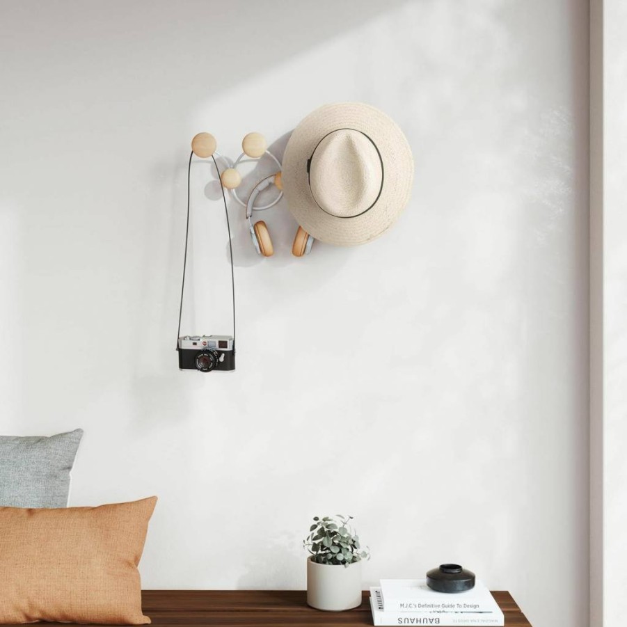 Umbra Dotsy 7-Hook Wall Mount Coat Rack in Black/Walnut Finish for Stylish Entryway Storage