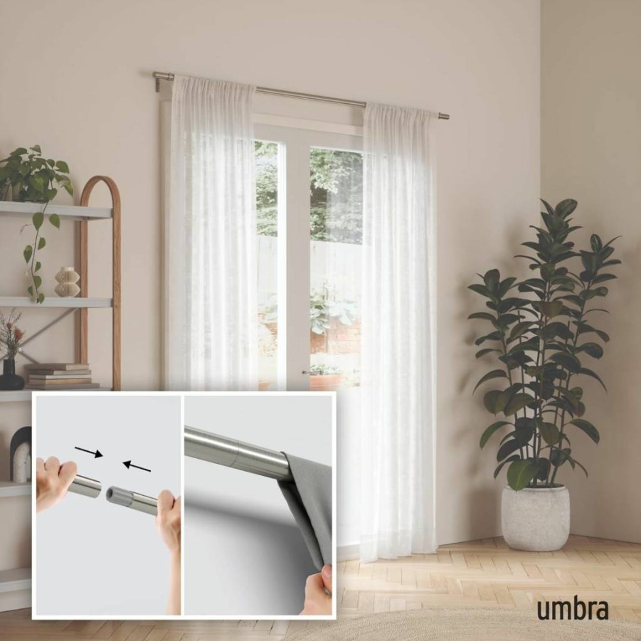 Umbra Zen Nickel Curtain Rod 1022628-411 - Modern Adjustable Window Drapery Rail for Home Decor