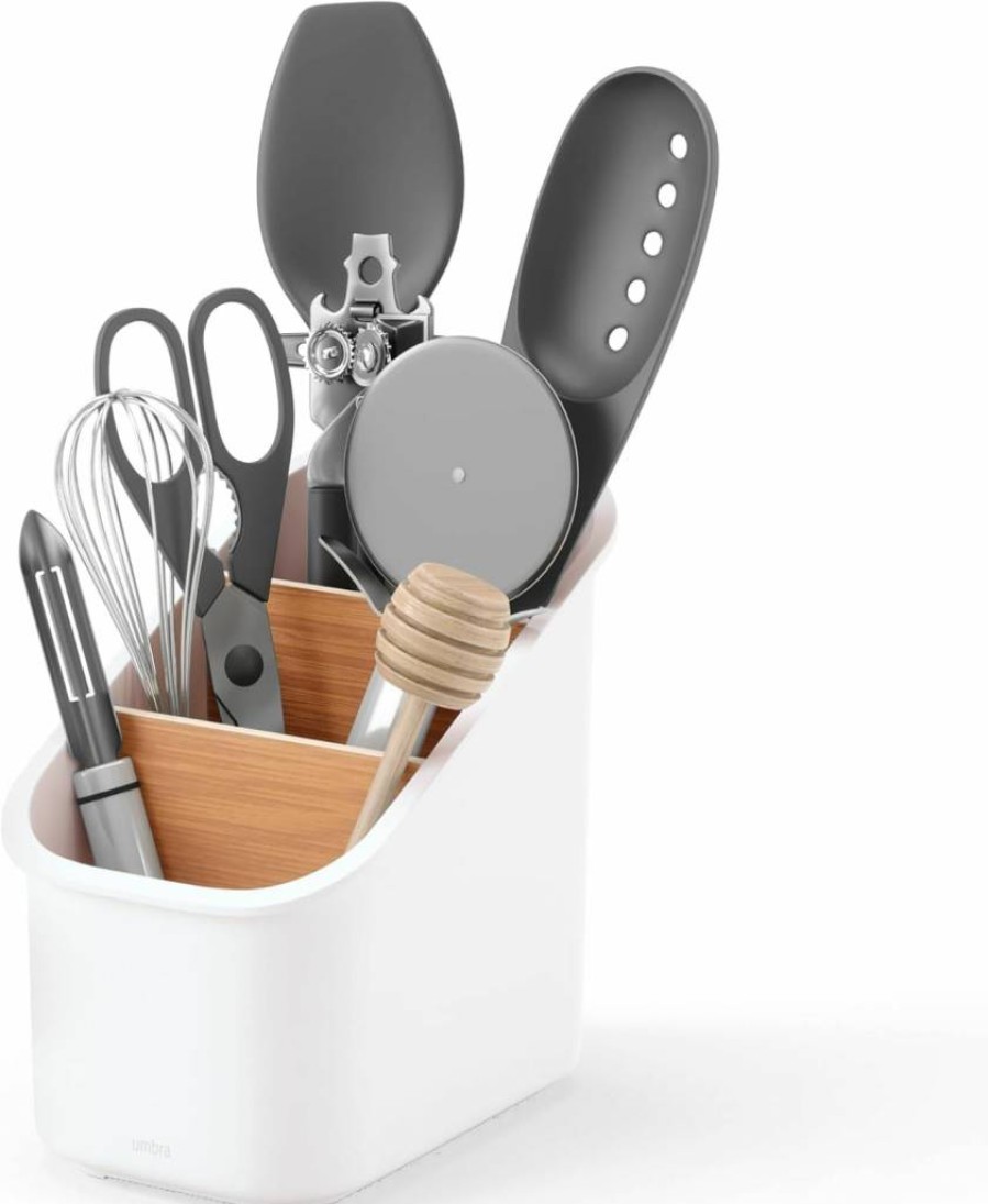 Umbra Bellwood White/Natural Kitchen Utensil Organizer with Removable Dividers - Countertop Storage Holder