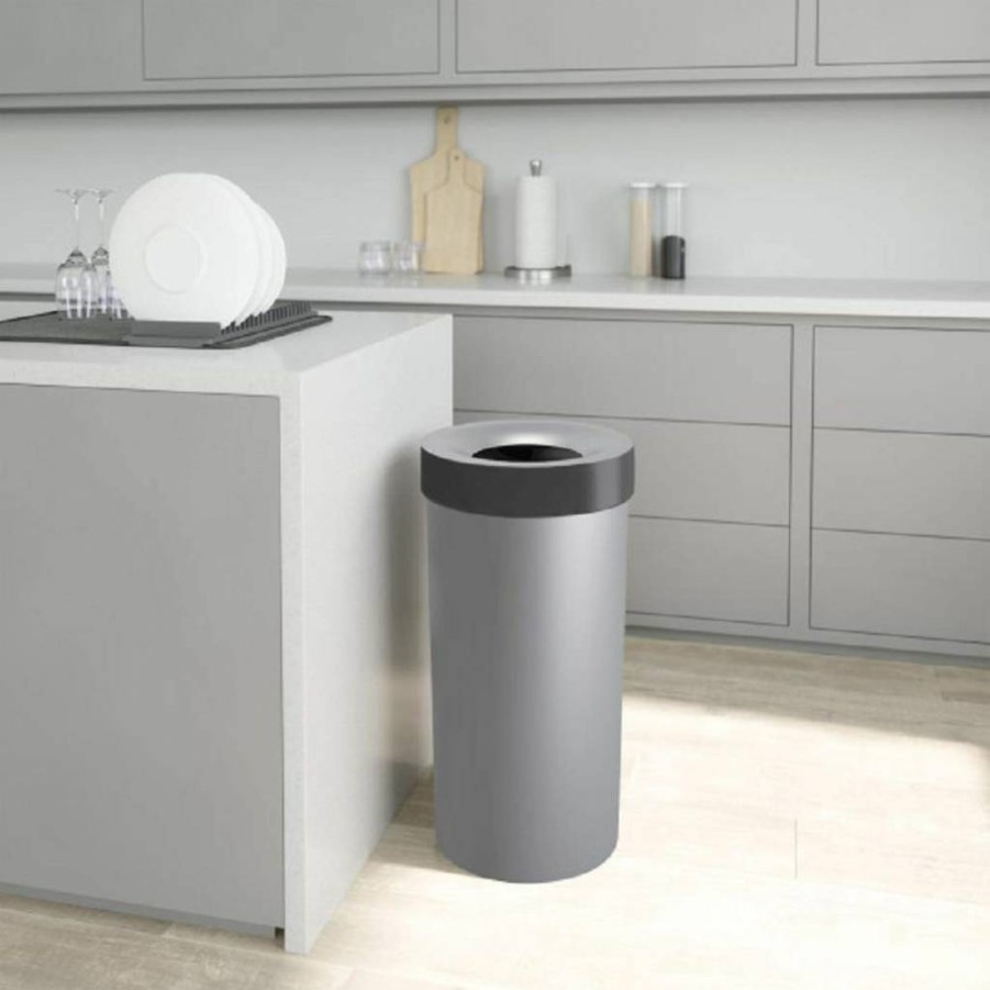 Umbra Vento 16.5-Gallon Stainless Steel Trash Can for Kitchen, Commercial & Outdoor Use, Grey/Steel Design